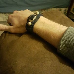 Balenciaga leather navy blue buckled bracelet